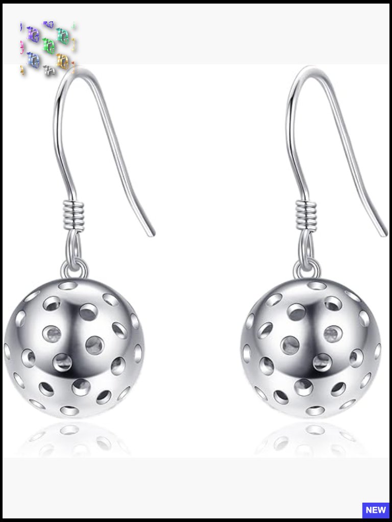 Sterling Silver Pickleball Dangle Earrings Hypoallergenic Sport Jewelry Gift